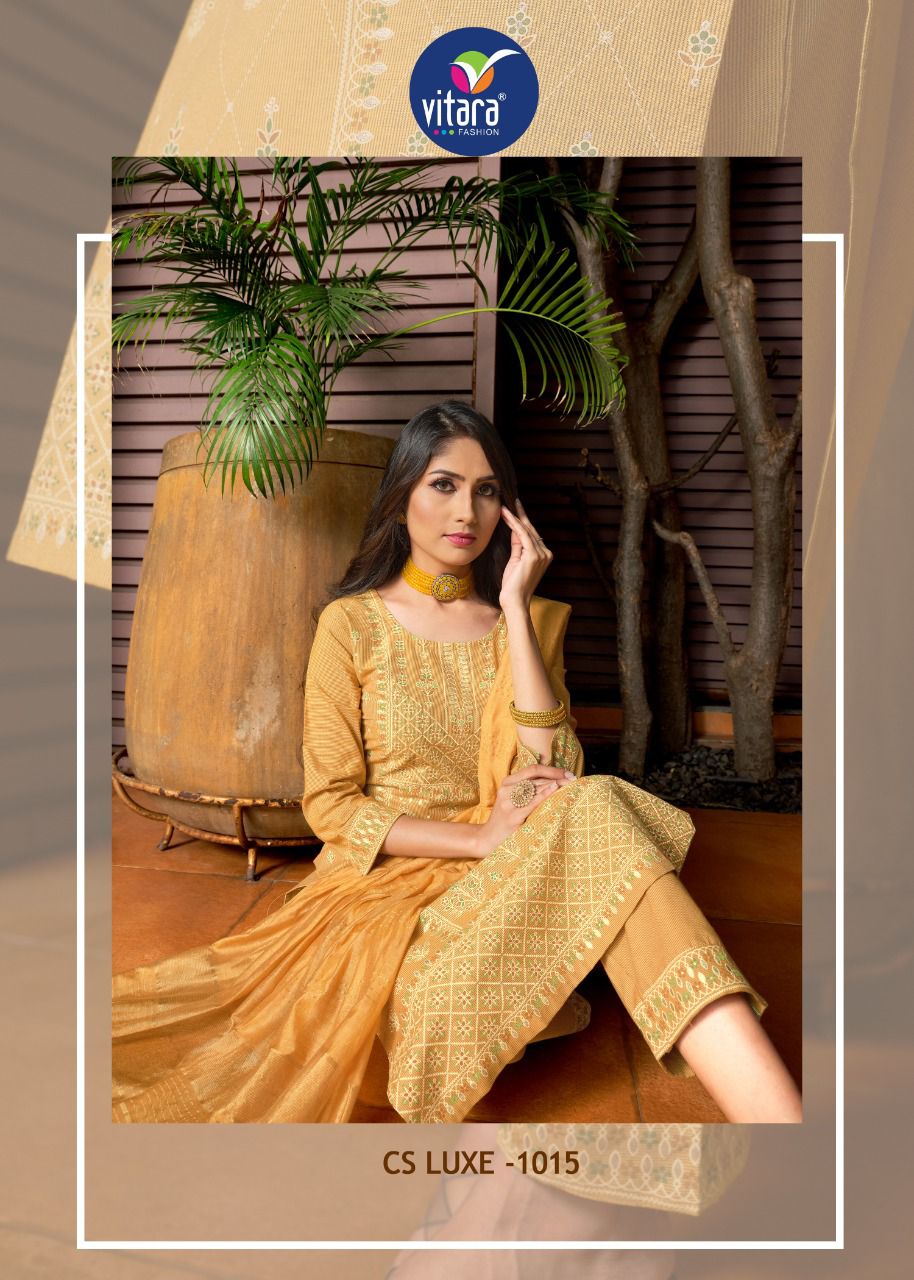 vitara fashion roman cotton modern look top pant with dupatta catalog