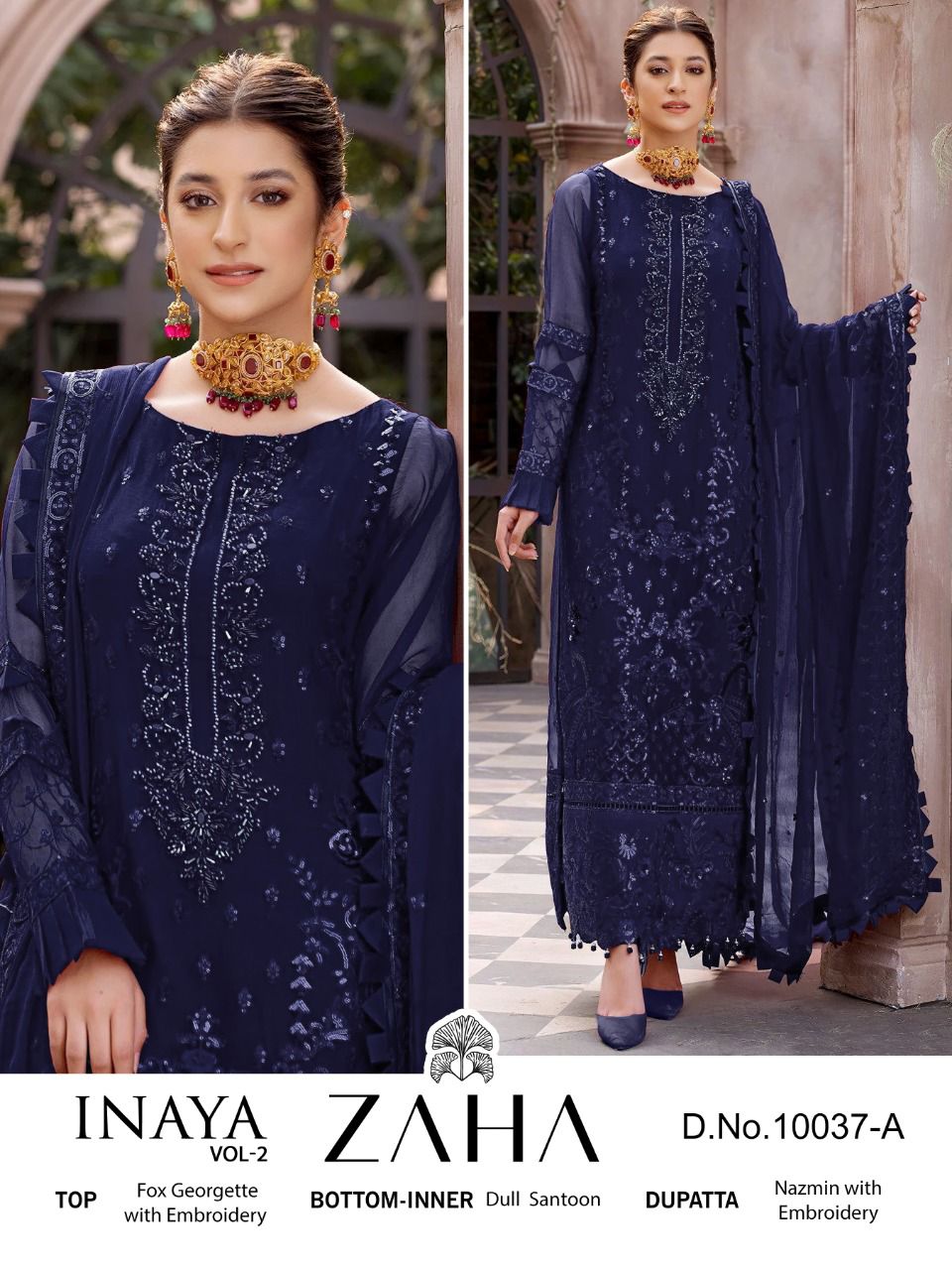 zaha inaya vol 2 d no 10037 georgette gorgous look salwar suit catalog