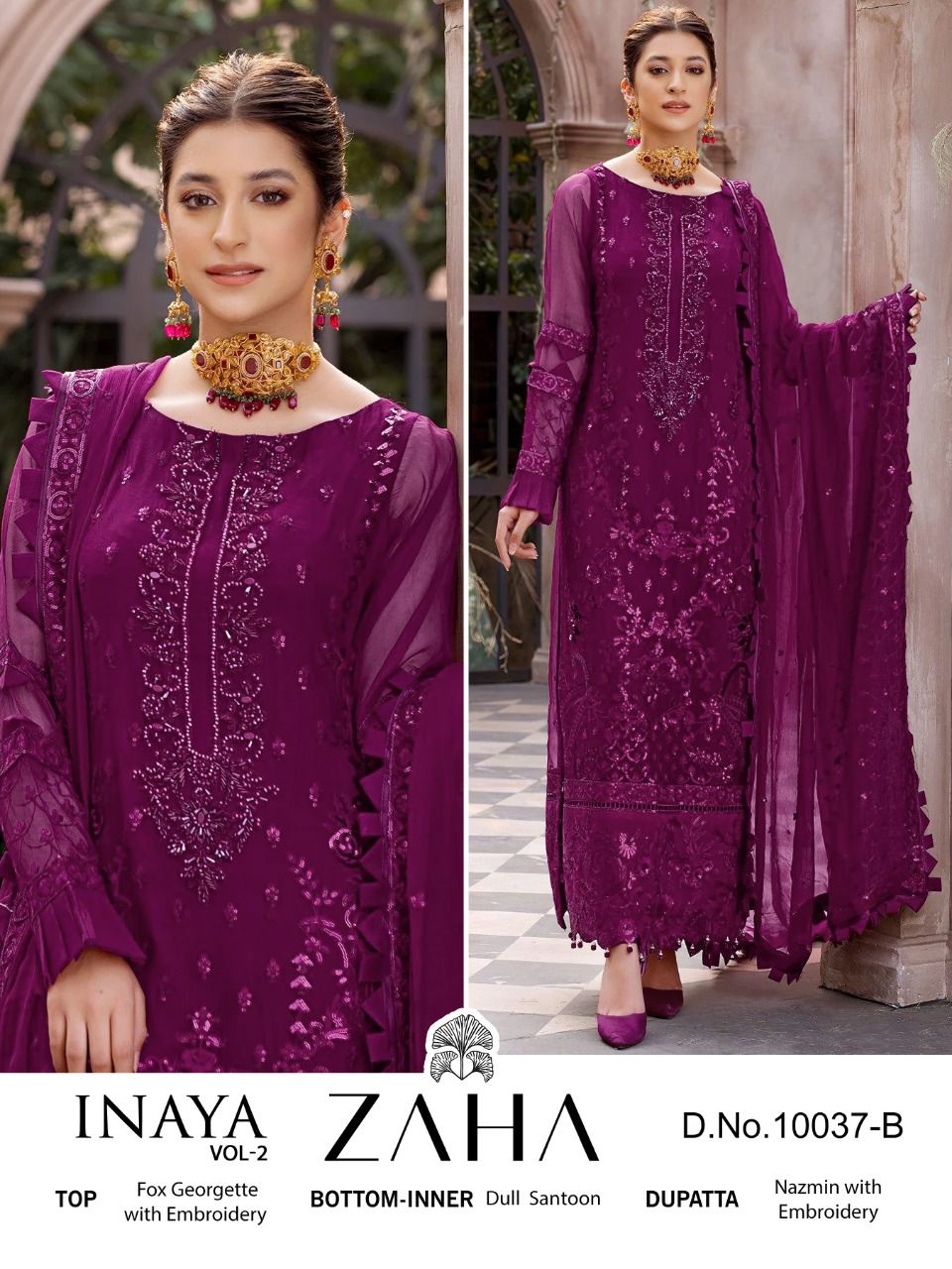 zaha inaya vol 2 d no 10037 georgette gorgous look salwar suit catalog