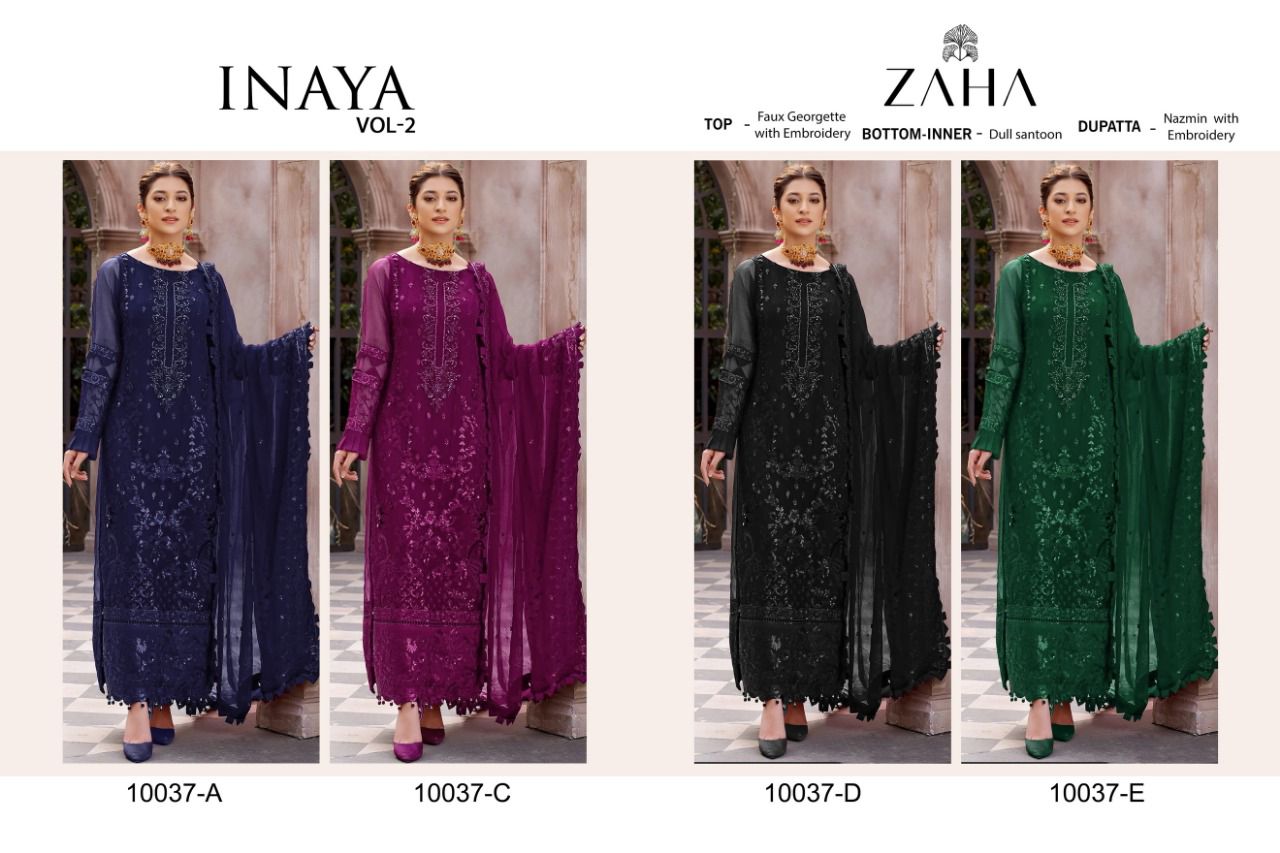 zaha inaya vol 2 d no 10037 georgette gorgous look salwar suit catalog