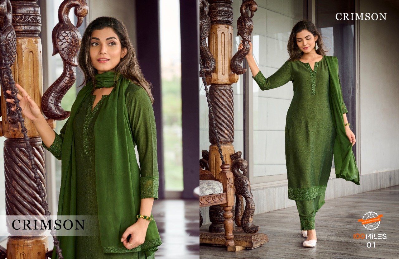 100 miles crimson fancy new and modern style top with pant and dupatta catalog