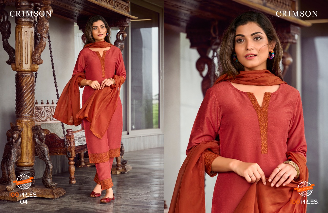 100 miles crimson fancy new and modern style top with pant and dupatta catalog