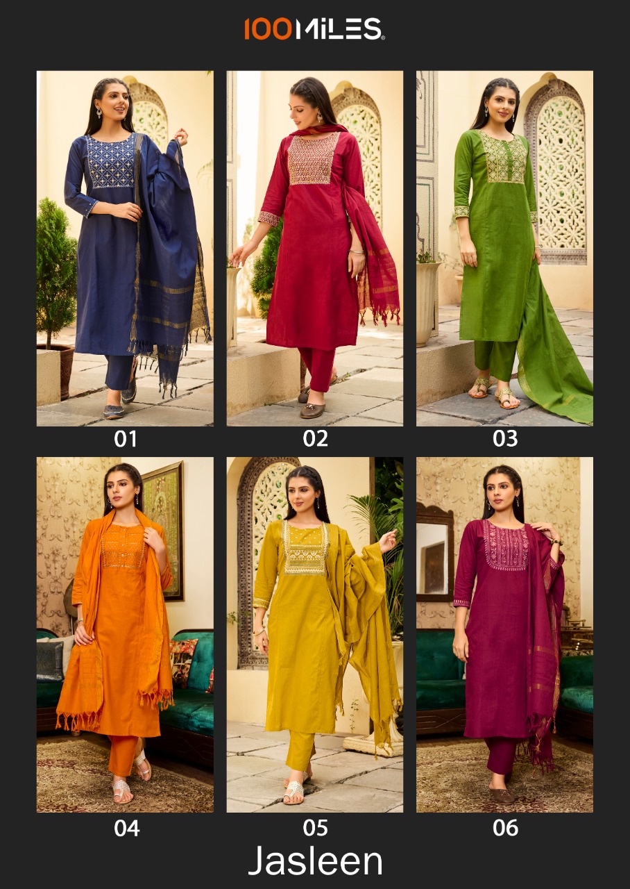 100 miles jasleen cotton new and modern style top bottom with dupatta catalog