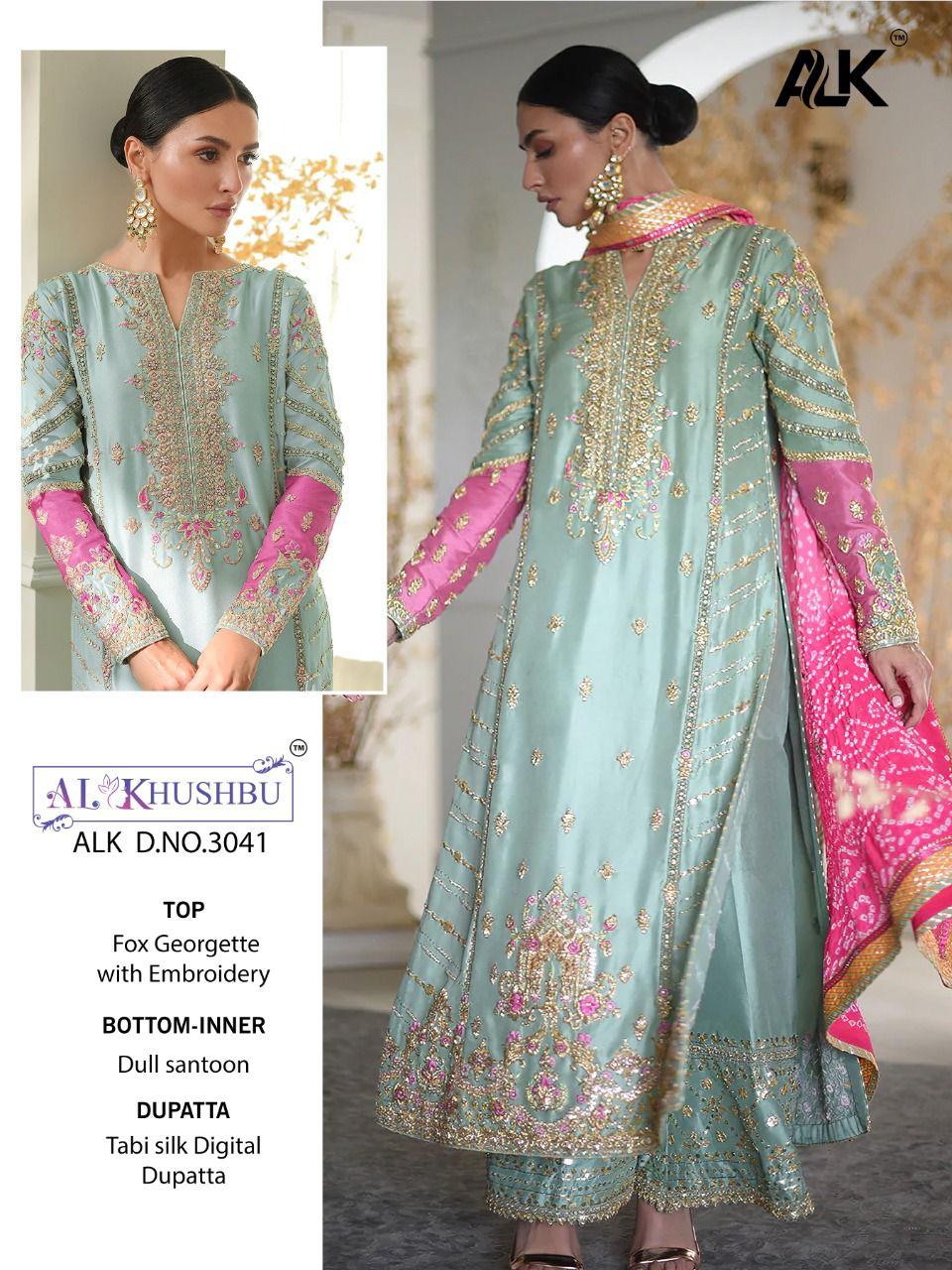 al khushbu alk d no 3041 georgette attractive look salwar suit singale