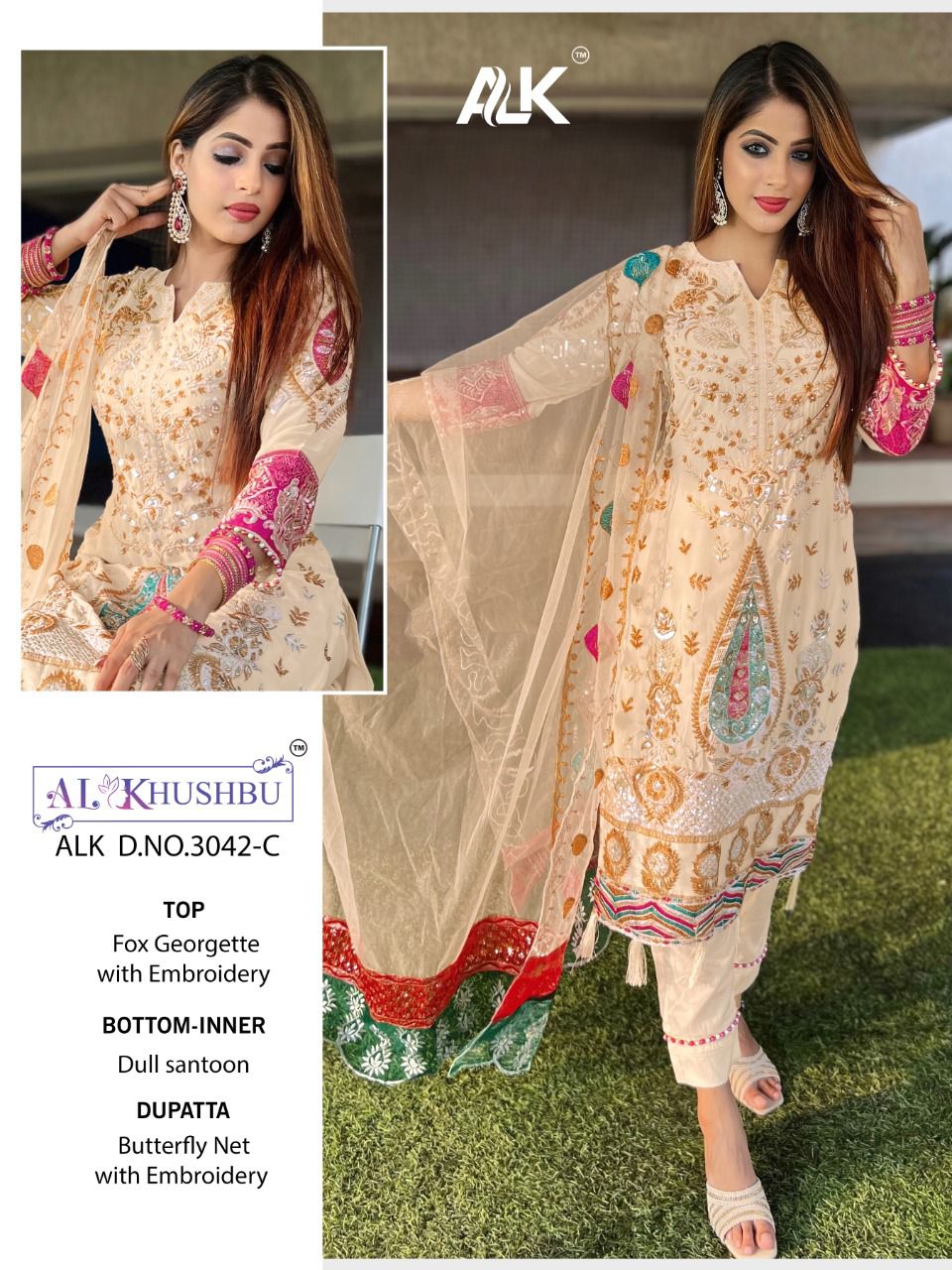 al khushbu praveen vol  1 d no3042 a b c  d  georgette elegant salwar suit catalog