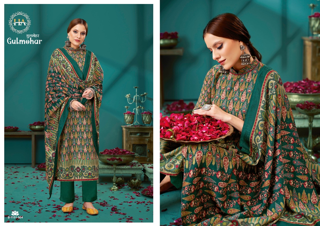 alok suit harshit fashion gulmohar pure wool pashmina attrective look salwar suit catalog