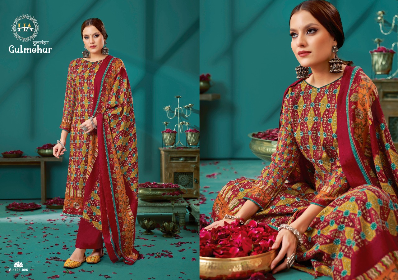 alok suit harshit fashion gulmohar pure wool pashmina attrective look salwar suit catalog