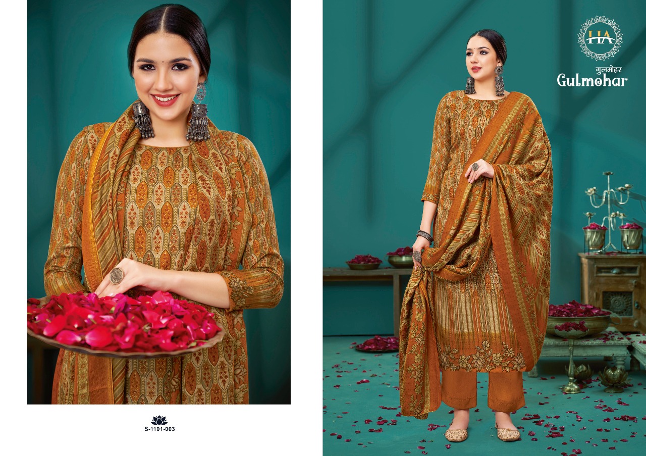 alok suit harshit fashion gulmohar pure wool pashmina attrective look salwar suit catalog