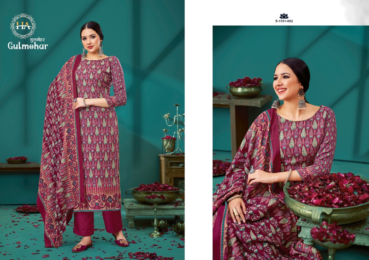 alok suit harshit fashion gulmohar pure wool pashmina attrective look salwar suit catalog