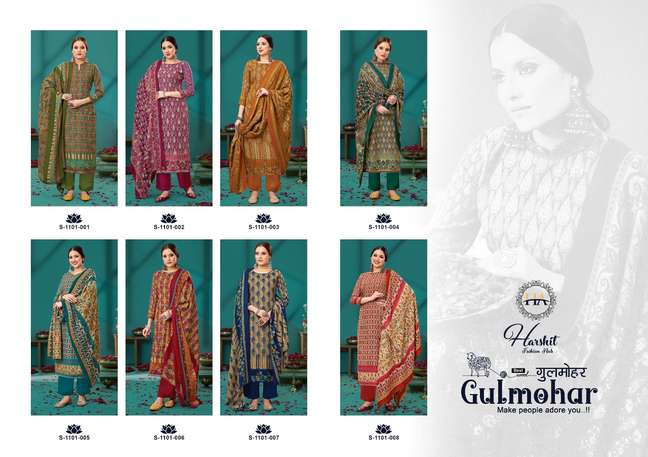 alok suit harshit fashion gulmohar pure wool pashmina attrective look salwar suit catalog