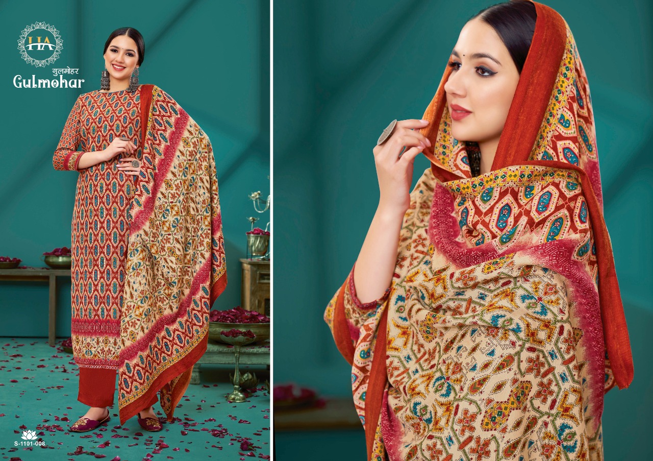 alok suit harshit fashion gulmohar pure wool pashmina attrective look salwar suit catalog