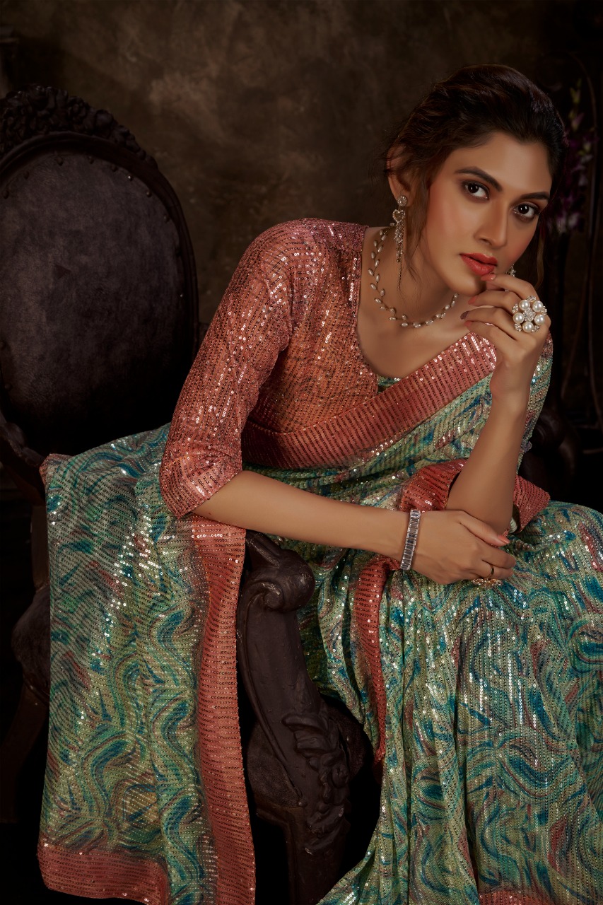 amoha trendz Design No DPS Imported Sequence with print catchy look saree catalog