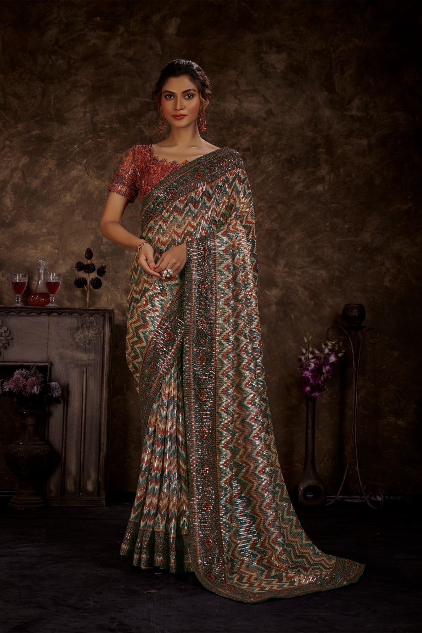 amoha trendz Design No DPS Imported Sequence with print catchy look saree catalog