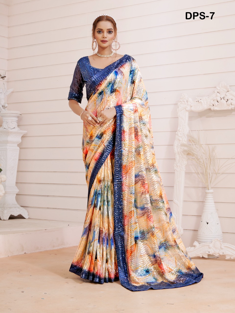 amoha trendz Design No DPS Imported Sequence with print catchy look saree catalog