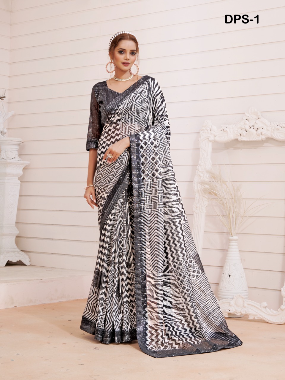 amoha trendz Design No DPS Imported Sequence with print catchy look saree catalog