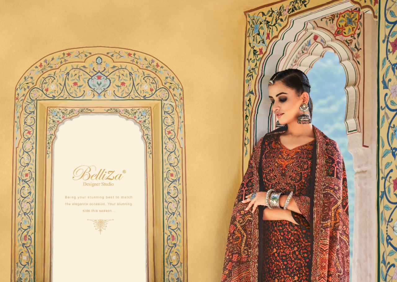 beliza designer studio gulnar pure wool pashmina innovative print salwar suit catalog