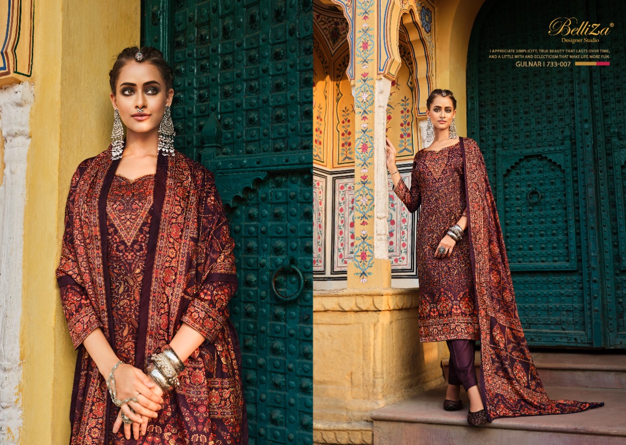 beliza designer studio gulnar pure wool pashmina innovative print salwar suit catalog