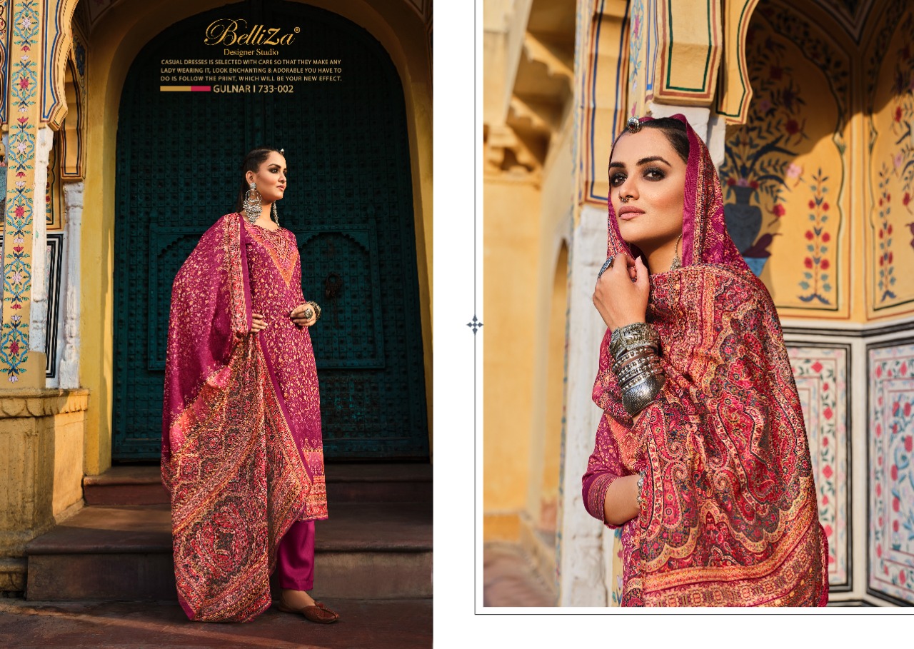 beliza designer studio gulnar pure wool pashmina innovative print salwar suit catalog