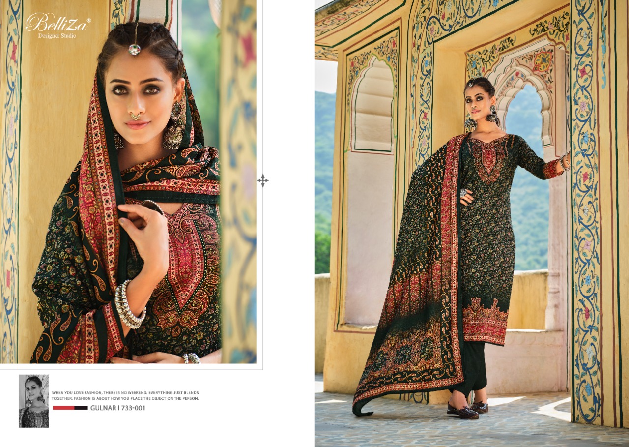 beliza designer studio gulnar pure wool pashmina innovative print salwar suit catalog