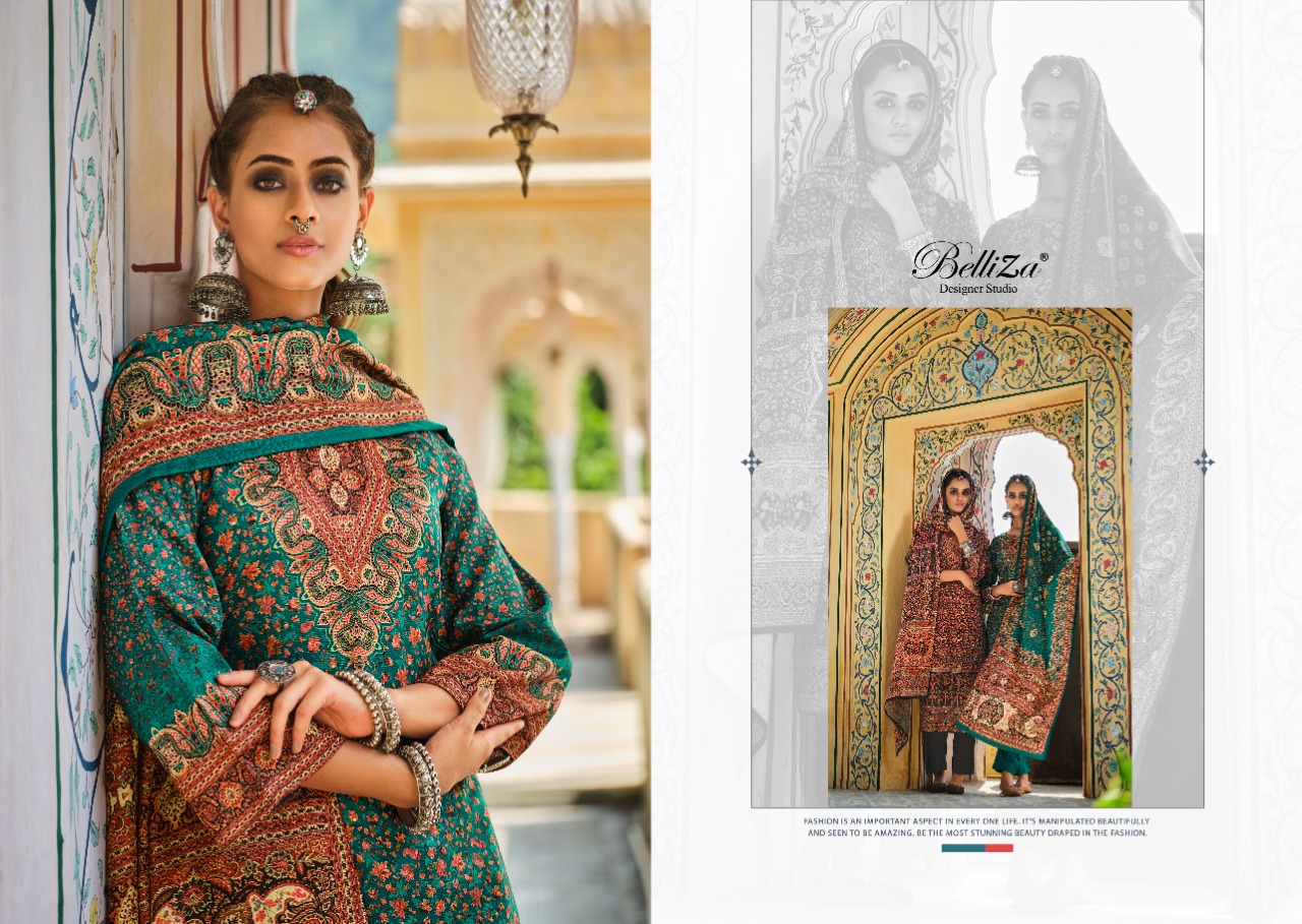 beliza designer studio gulnar pure wool pashmina innovative print salwar suit catalog