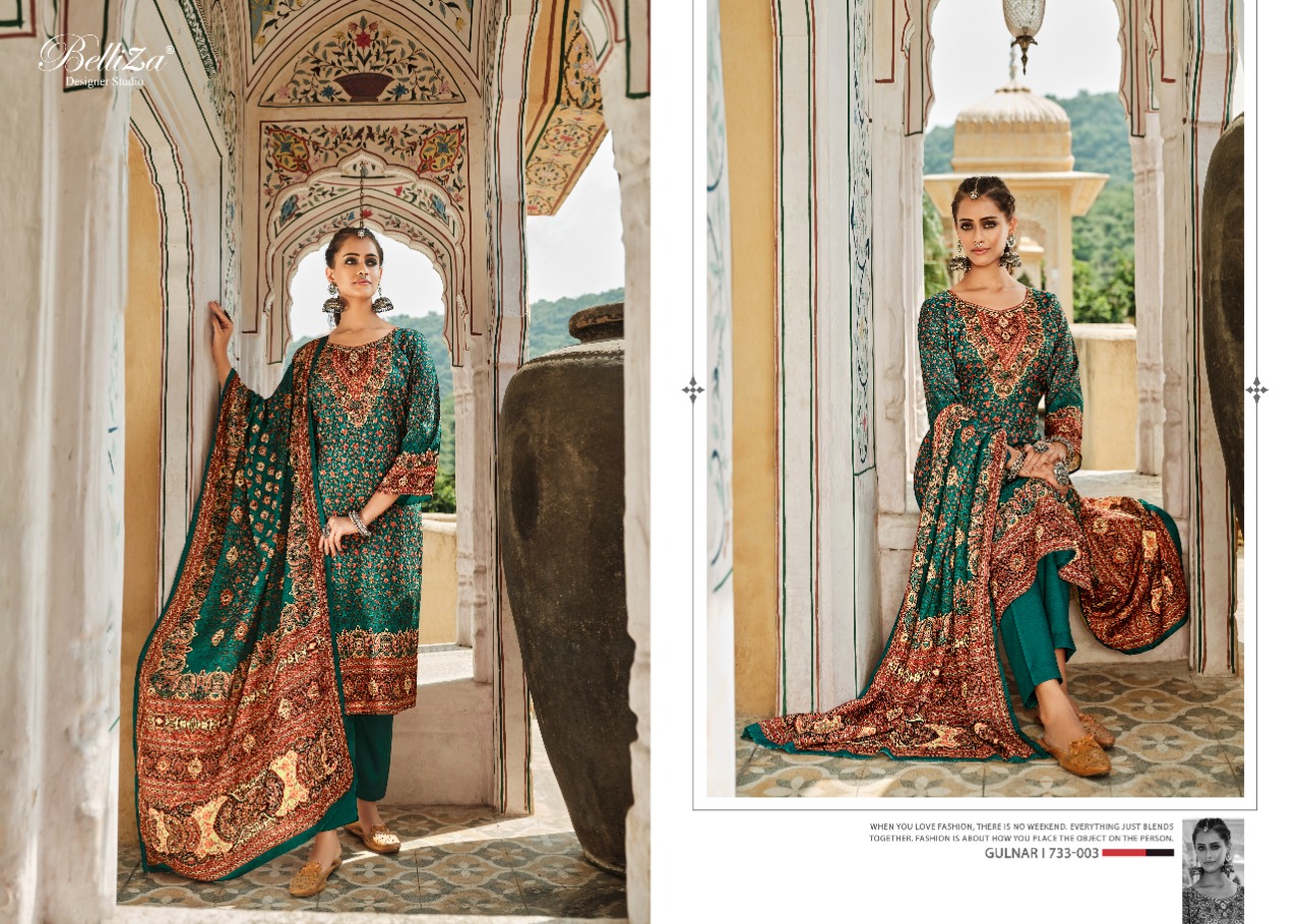 beliza designer studio gulnar pure wool pashmina innovative print salwar suit catalog