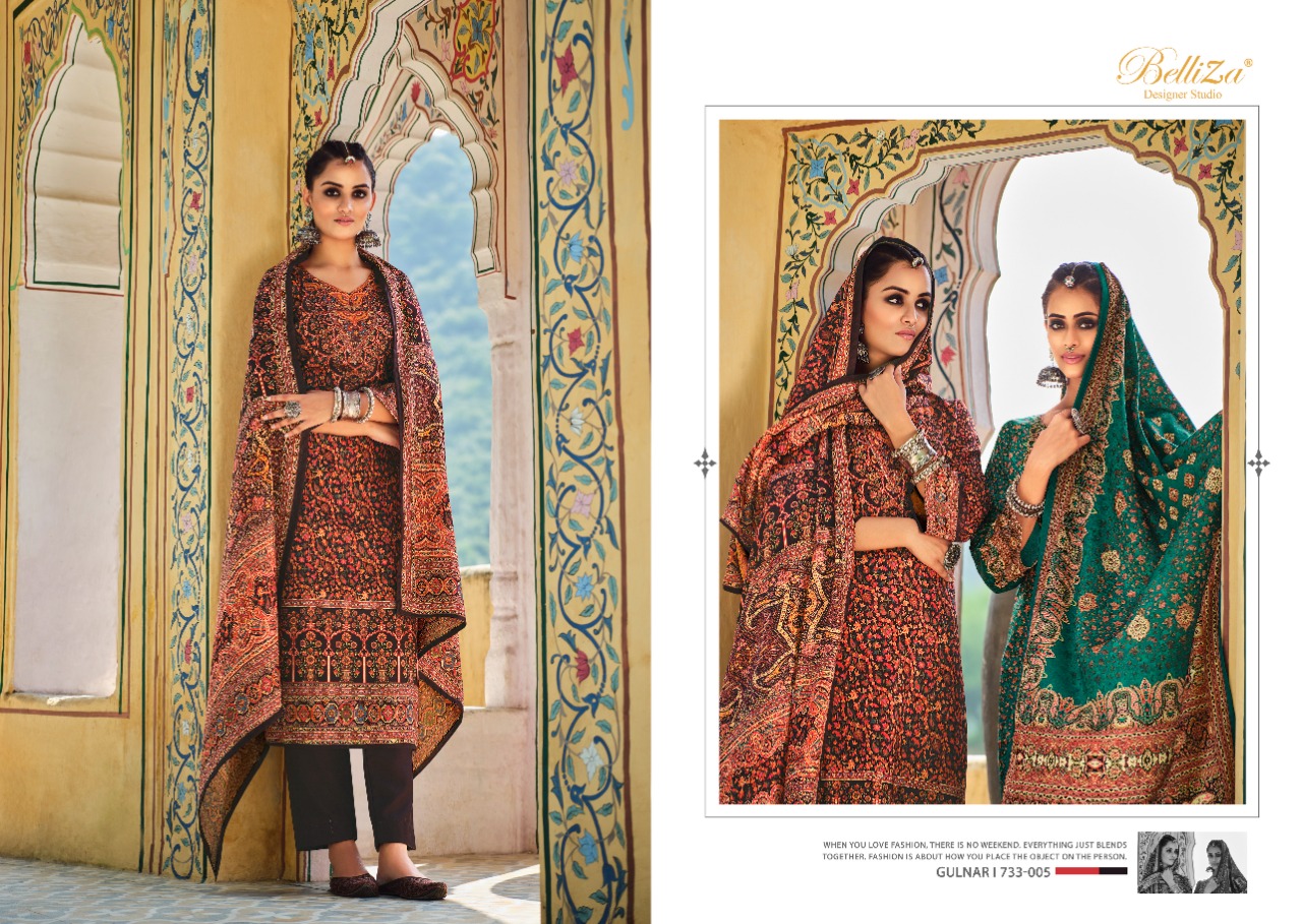 beliza designer studio gulnar pure wool pashmina innovative print salwar suit catalog