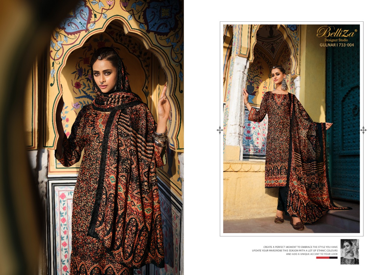 beliza designer studio gulnar pure wool pashmina innovative print salwar suit catalog