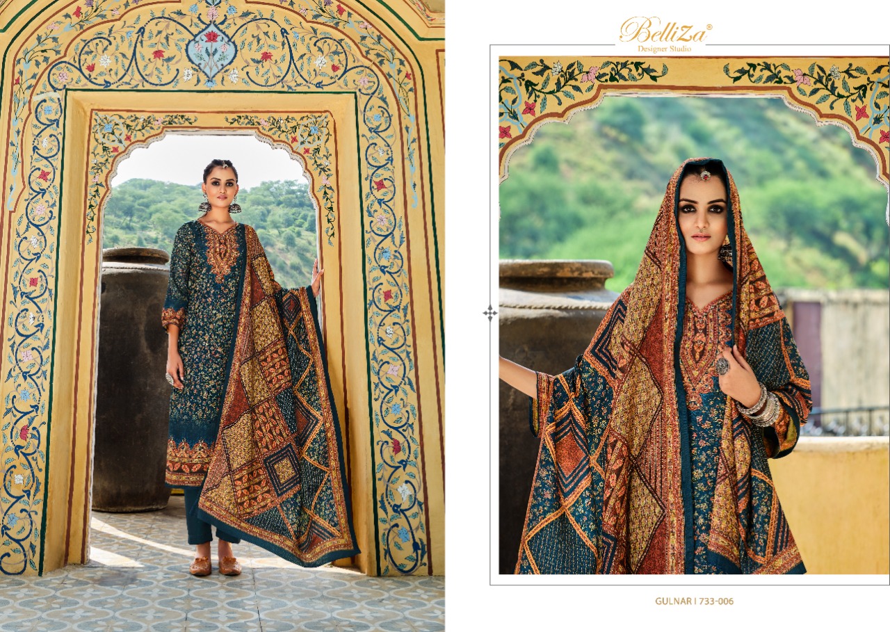 beliza designer studio gulnar pure wool pashmina innovative print salwar suit catalog