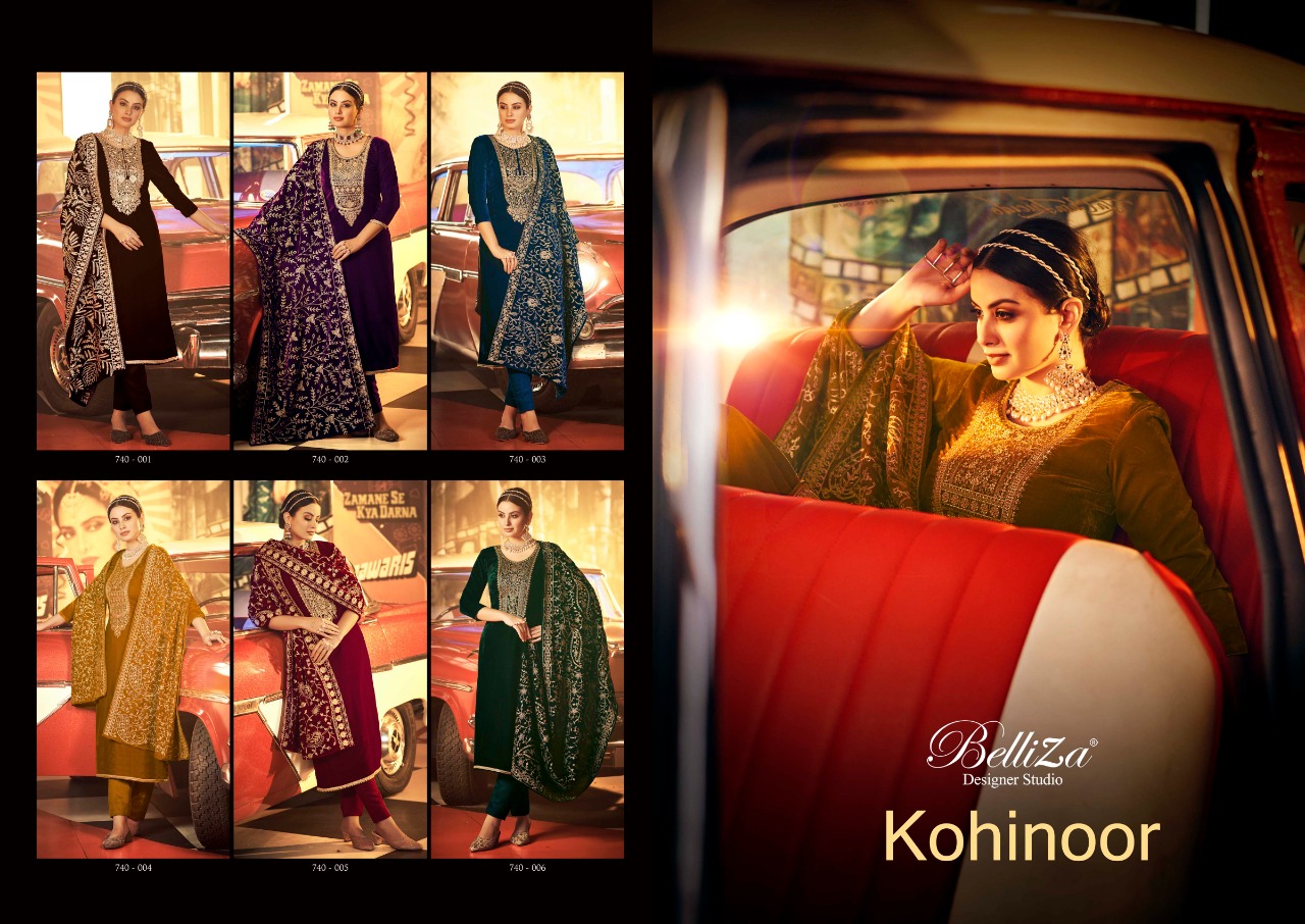 belliza designer studio kohinoor velvet gorgeous look salwar suit catalog