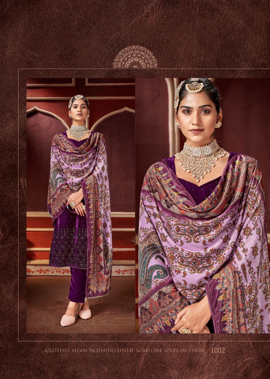 bipson swarovski velvet regal look salwar suit catalog