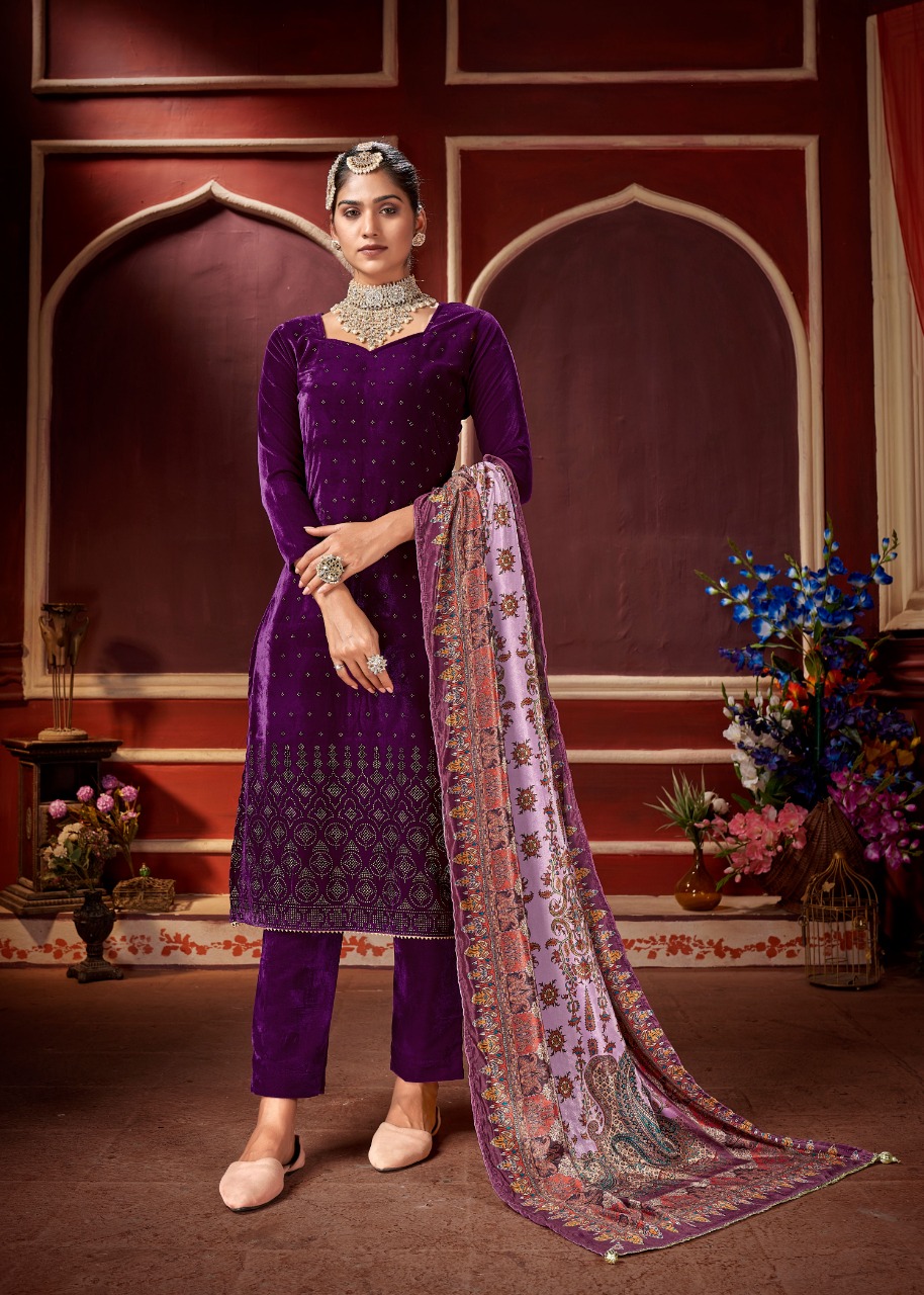 bipson swarovski velvet regal look salwar suit catalog