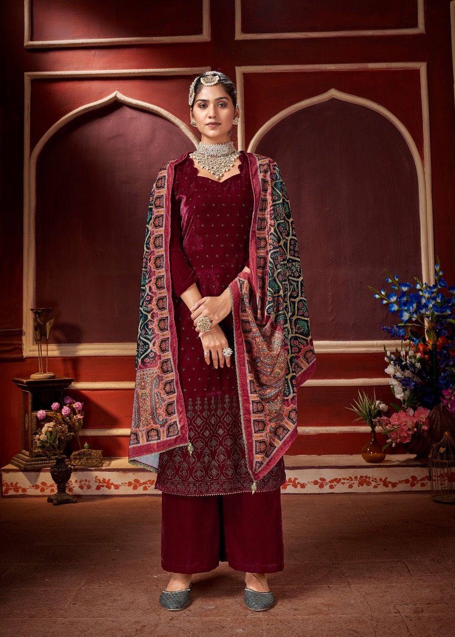 bipson swarovski velvet regal look salwar suit catalog