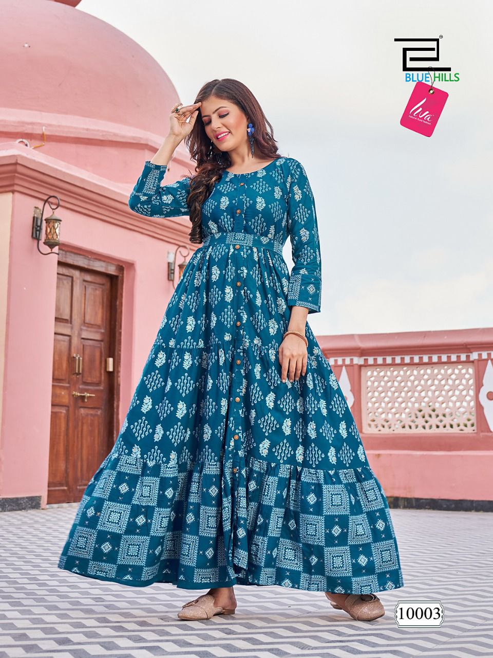 blue hills Florencia vol 10 rayon astonishing look Long frill gown catalog