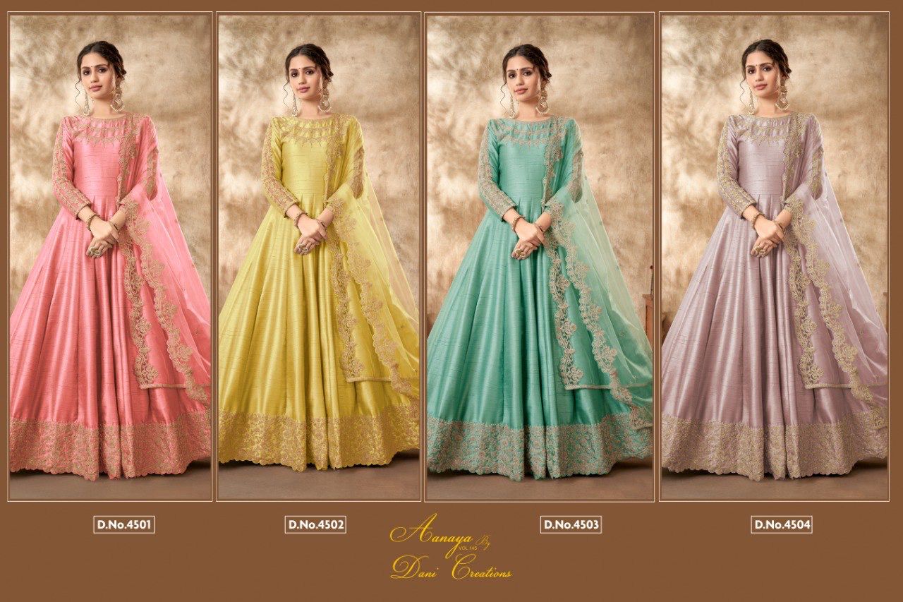 dani aanaya vol 145 series 4500 silk new and modern style salwar suit catalog