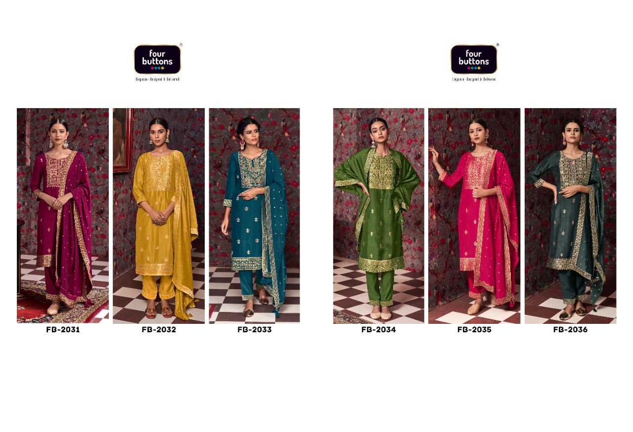 four buttons khwaab viscose graceful look top bottom with dupatta catalog