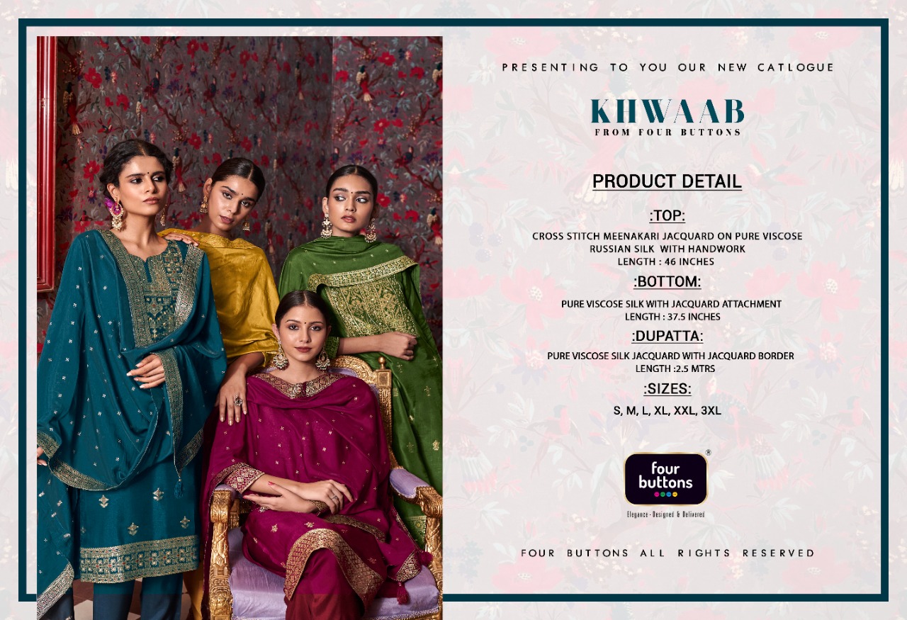 four buttons khwaab viscose graceful look top bottom with dupatta catalog