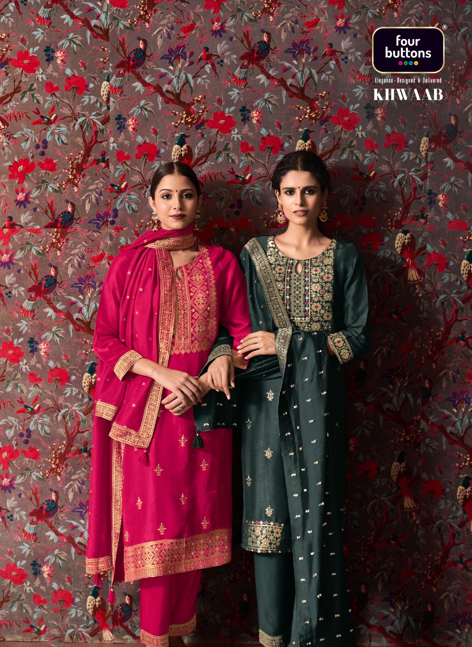 four buttons khwaab viscose graceful look top bottom with dupatta catalog