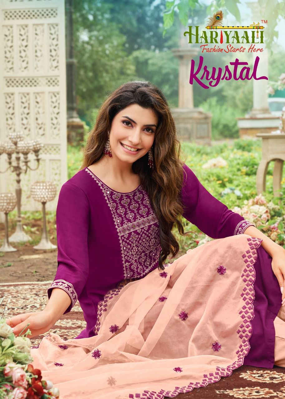 Hariyaali krystal p v silk innovative look top Bottom and dupatta catalog