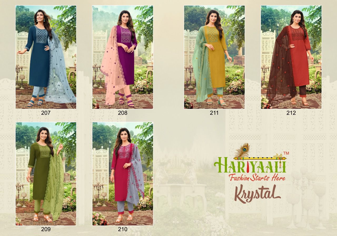 Hariyaali krystal p v silk innovative look top Bottom and dupatta catalog