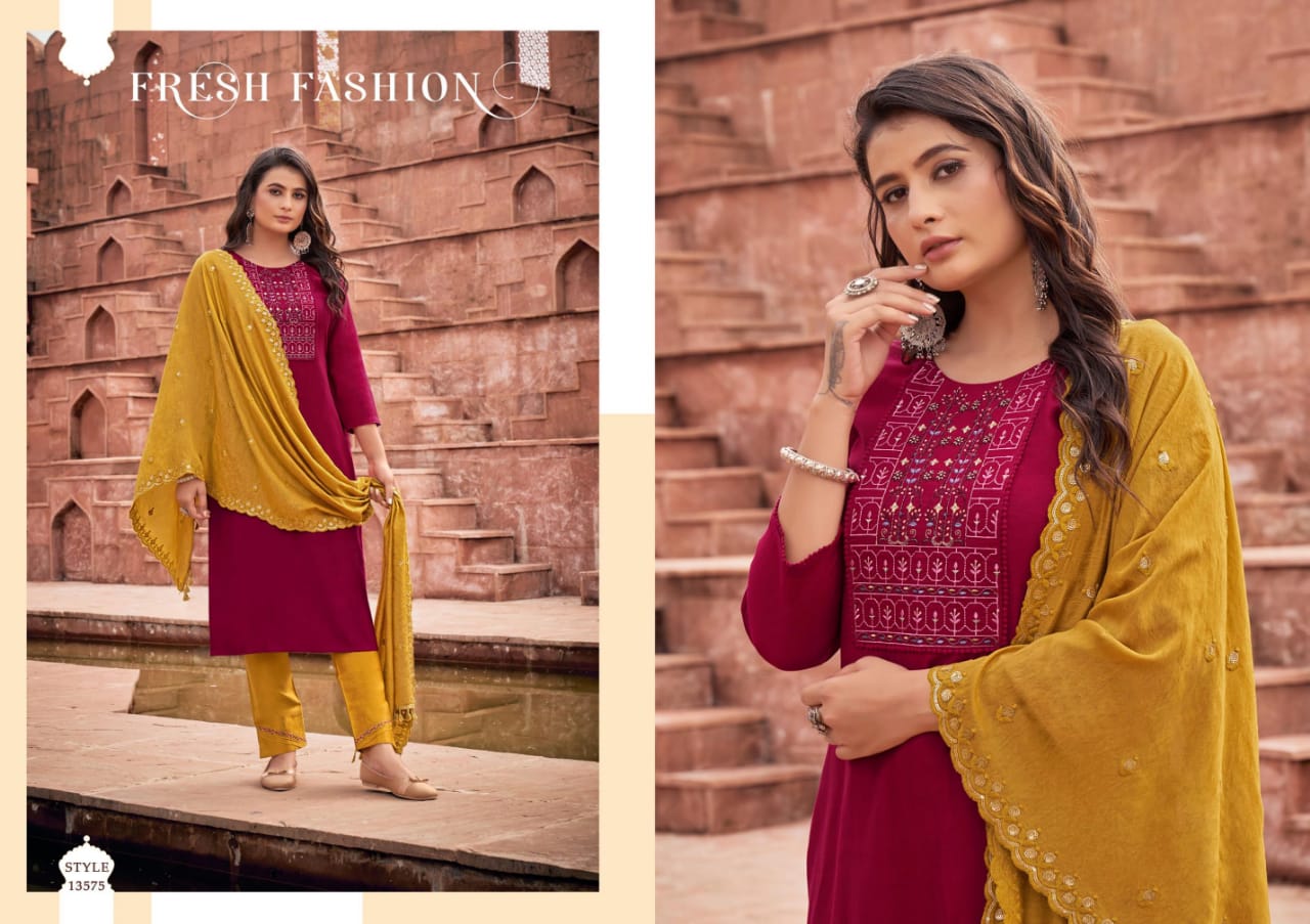 kivi kajree zubeda silk innovative style top pant with dupatta catalog