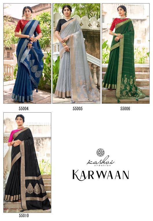 lt kashvi creation karwaan linen silk heavy look saree catalog