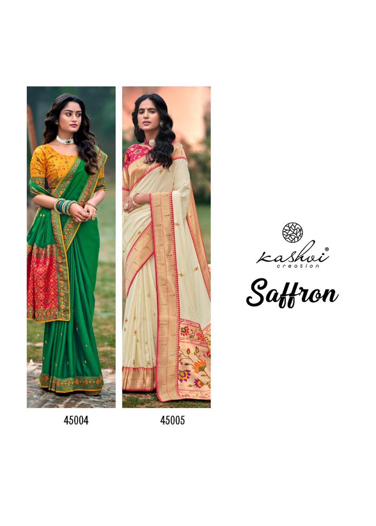 lt kashvi creation saffron silk decent look saree catalog