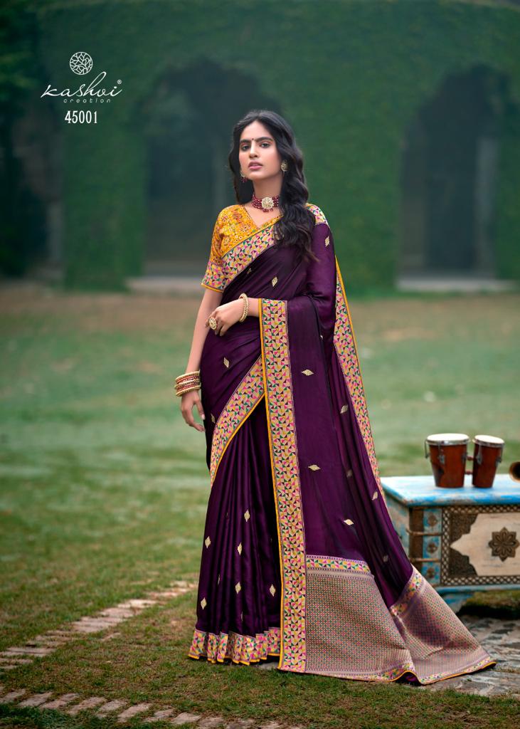 lt kashvi creation saffron silk decent look saree catalog