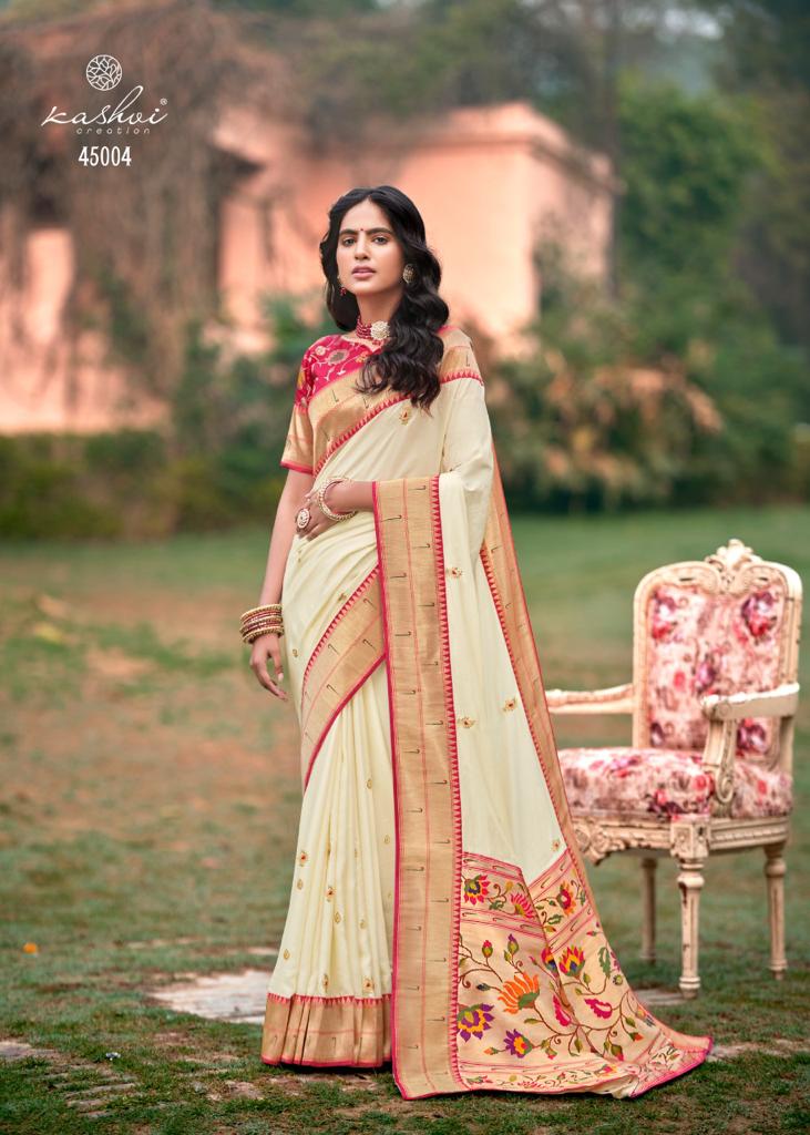 lt kashvi creation saffron silk decent look saree catalog