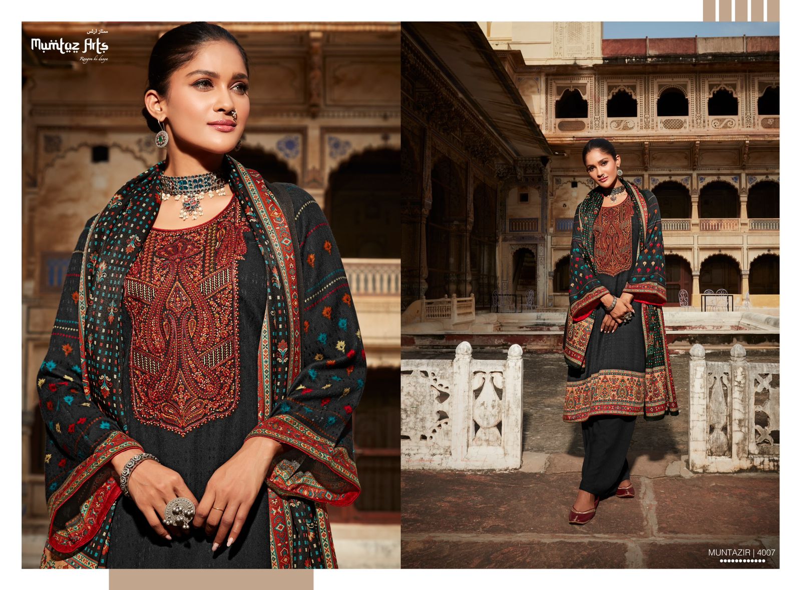 mumtaz art muntazir edition v 1  pashmina exclusive print salwar suit catalog