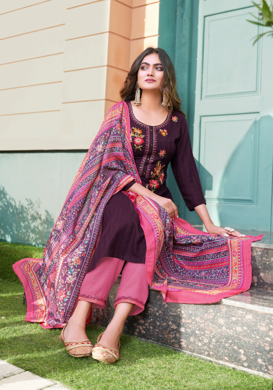 pink mirror flame viscose georgeous look top bottom with dupatta catalog