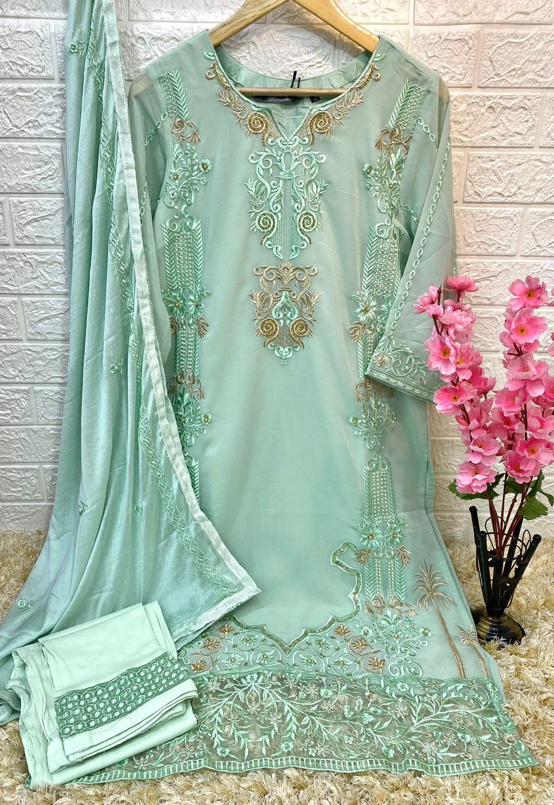 ramsha ramsha r 1009 georgette attrective embroidery look top bottom with dupatta Size set