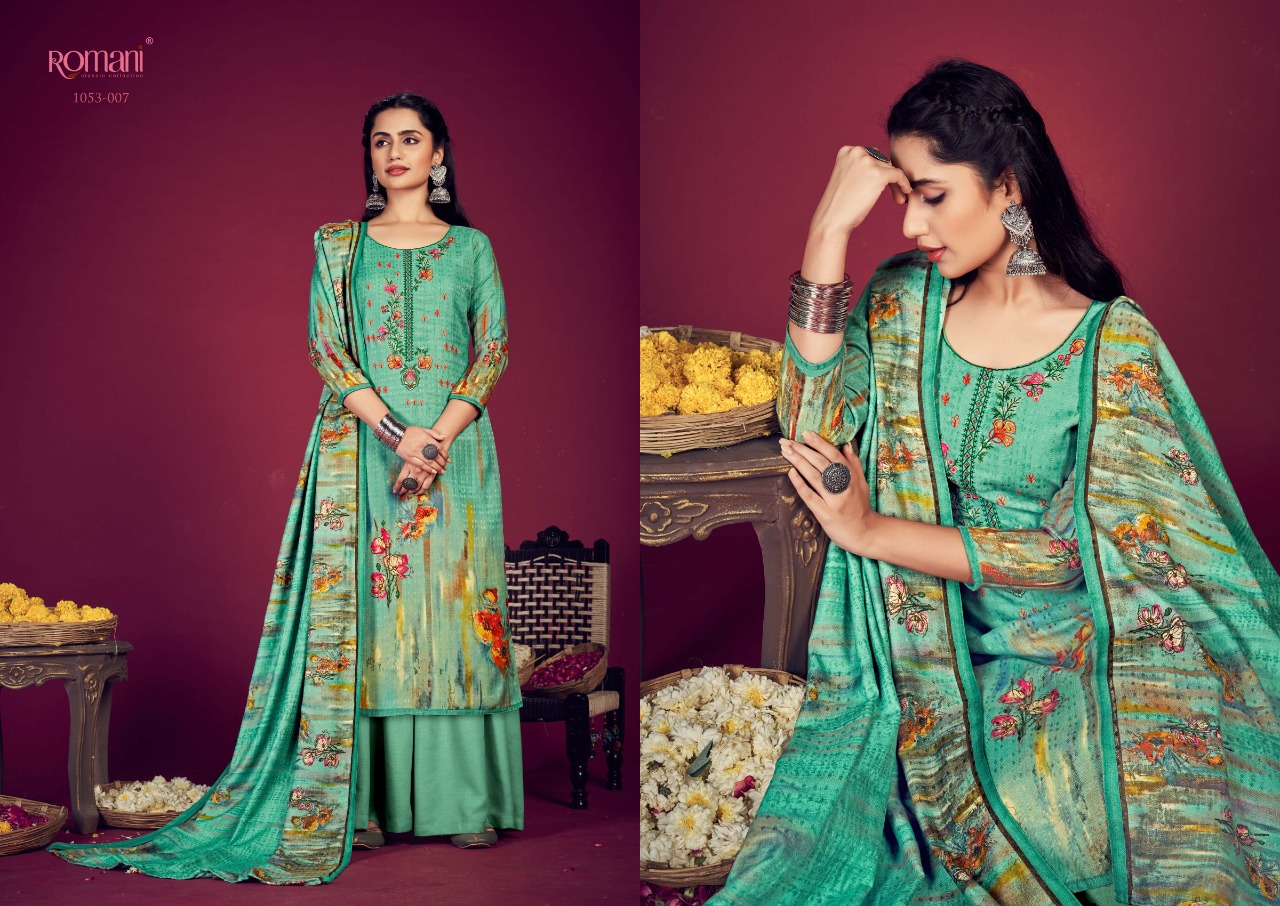 romani jhalak pashmina decent embroidery look salwar suit catalog