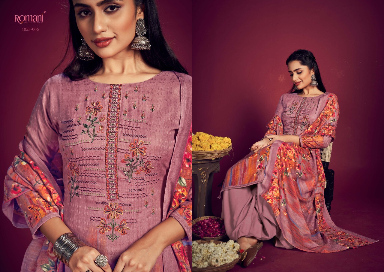 romani jhalak pashmina decent embroidery look salwar suit catalog