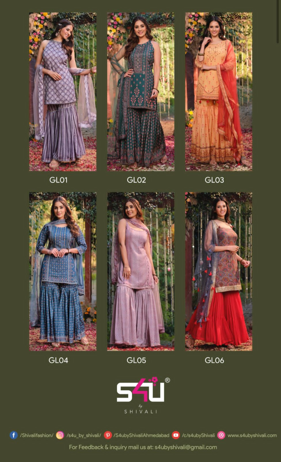 s4u afreen chinon festive look top with sharara catalog